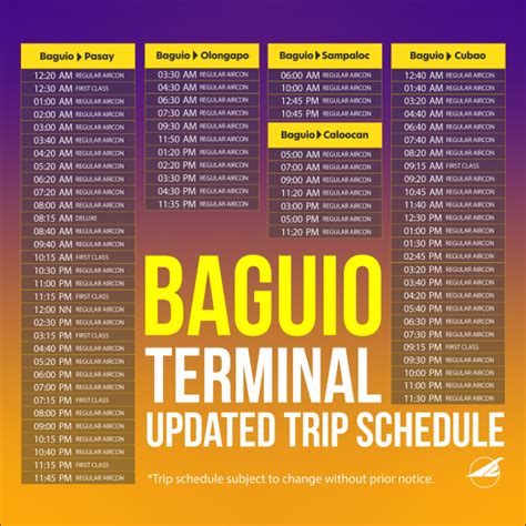 MANILA TO BAGUIO TO MANILA BUS SCHEDULE of Victory Liner, Gene.